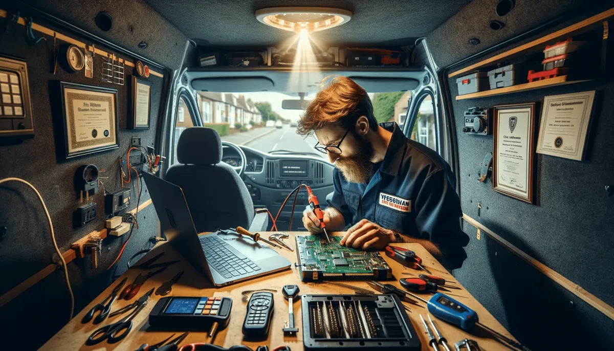 Highly Advanced Professional Auto Locksmith Soldering to a PCB board.